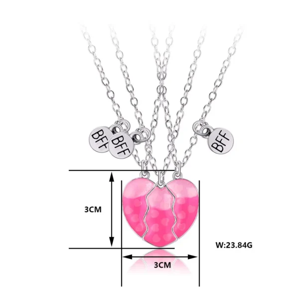 3Pcs Glow In Dark BFF Matching Heart Necklaces
