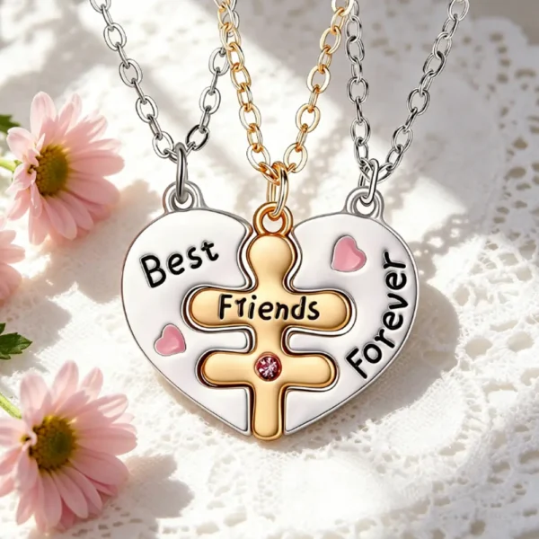 Best Friends Forever BFF Necklaces-3 Piece Split Heart Pendant