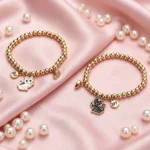 2Pcs BFF Cat Bracelet Set Gold Beaded Friendship Jewelry