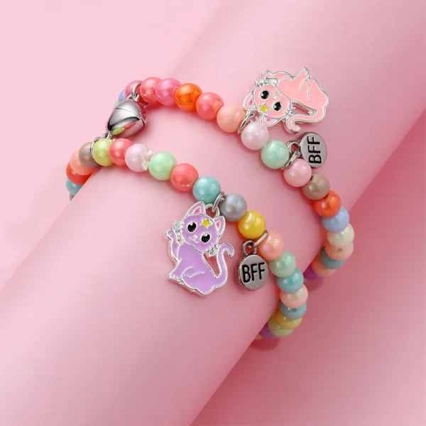 Rainbow Beaded Cat Bracelet for 2 Best Friend