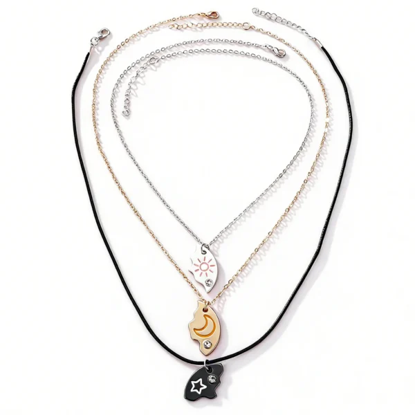 Sun Moon Star BFF Matching Necklaces-3 Best Friends