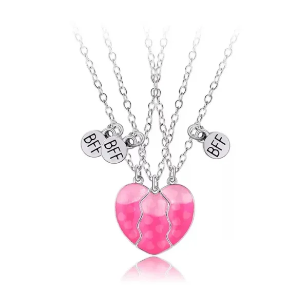 3Pcs Glow In Dark BFF Matching Heart Necklaces