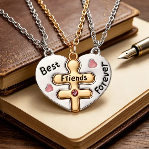 Best Friends Forever BFF Necklaces-3 Piece Split Heart Pendant
