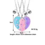 BFF Matching Heart Necklaces Glitter Star Enamel Best Friend