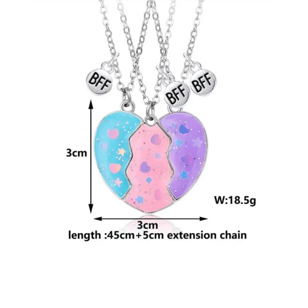 BFF Matching Heart Necklaces Glitter Star Enamel Best Friend