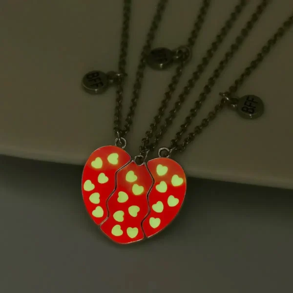3Pcs Glow In Dark BFF Matching Heart Necklaces