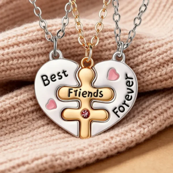 Best Friends Forever BFF Necklaces-3 Piece Split Heart Pendant