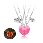 3Pcs Glow In Dark BFF Matching Heart Necklaces