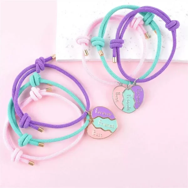BFF Matching Heart Bracelets for 3 Best Friends