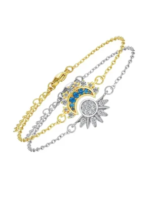 Sun Moon Layered Bracelet Set, Gold Silver Stackable Jewelry