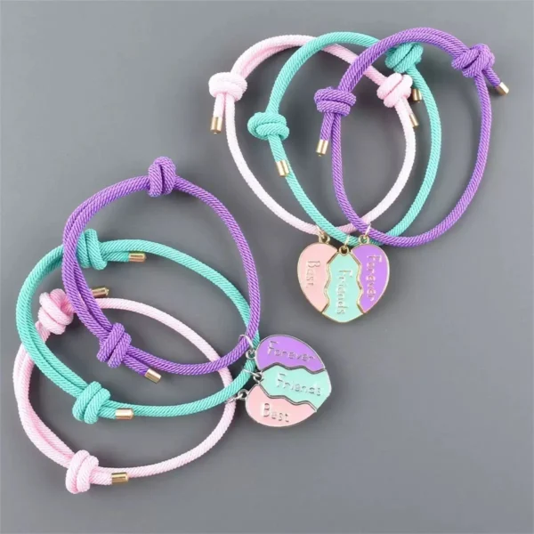 BFF Matching Heart Bracelets for 3 Best Friends