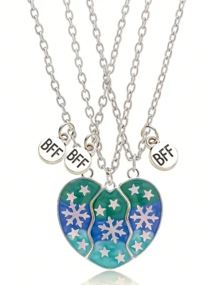 BFF Matching Heart Necklaces Glitter Star Enamel Best Friend