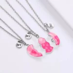 3Pcs Glow In Dark BFF Matching Heart Necklaces