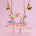 Ballerina BFF Necklace,Ballet Dancer Pendant for 2 Best Friend