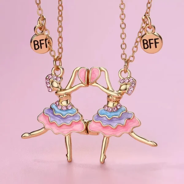 Ballerina BFF Necklace,Ballet Dancer Pendant for 2 Best Friend