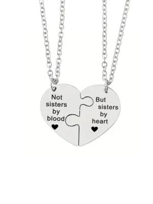 Sisters By Heart Necklace,BFF Puzzle Heart Pendant 2Pcs