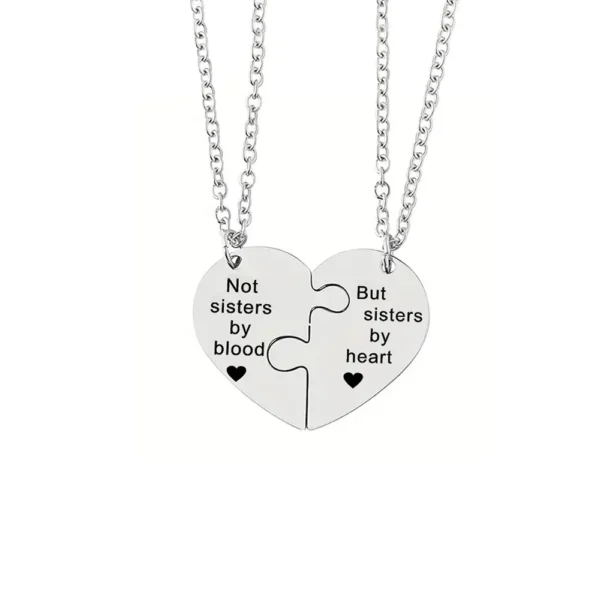 Sisters By Heart Necklace,BFF Puzzle Heart Pendant 2Pcs