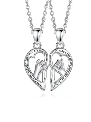 Hand In Hand Heart Necklaces Sister Friend BFF Pendant