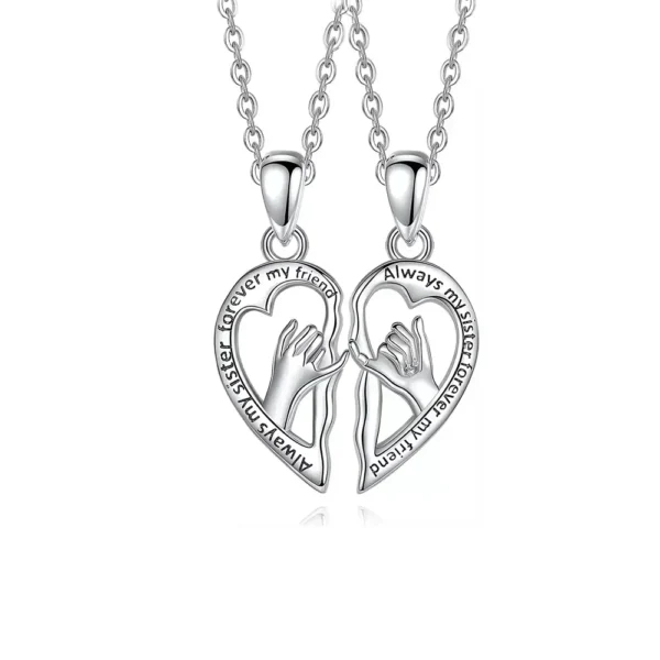 Hand In Hand Heart Necklaces Sister Friend BFF Pendant
