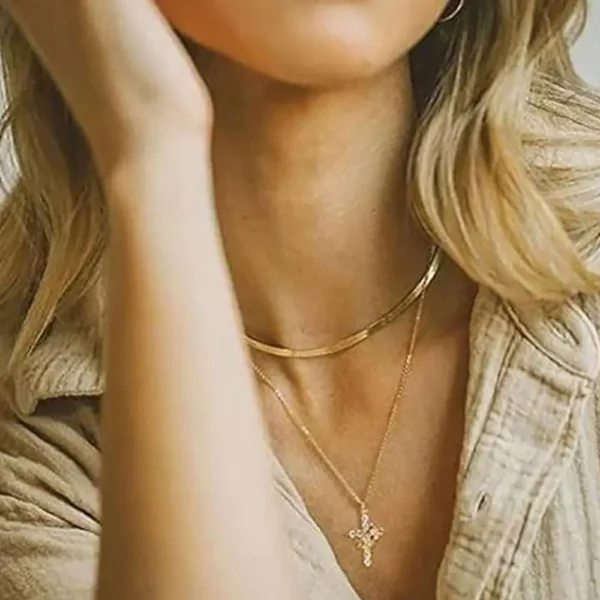 Paved Zircon Cross Rotated Crown Necklace