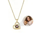 Custom Photo Projection Necklace - Personalized heart pendant (Gold)