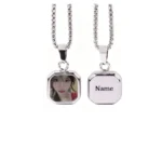 Custom Photo Heat Sensitive Necklace, Square Engraved Pendant