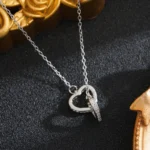 Heart Ring Necklace, Dainty Crystal Pendant Jewelry Gift