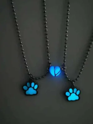 Glow-in-the-Dark Paw & Heart BFF Necklaces