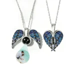 Custom Photo Projection Angel Wing Necklace (Blue)