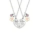 Mom Daughter Matching Necklaces with Flower & Crystal Charms