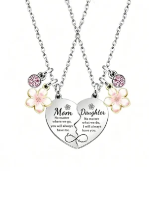 Mom Daughter Matching Necklaces with Flower & Crystal Charms