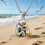 Girl Hugging Dog Necklace