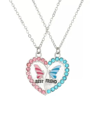 Butterfly Split Heart BFF Necklace for 2 Best Friend