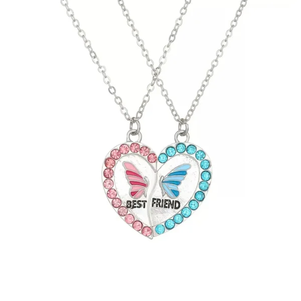 Butterfly Split Heart BFF Necklace for 2 Best Friend