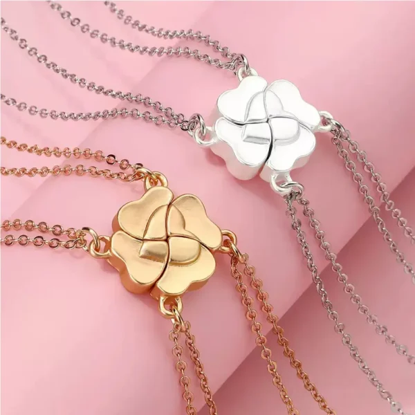 Heart Clover BFF Necklace ,Friendship Jewelry for 4 Best Friend