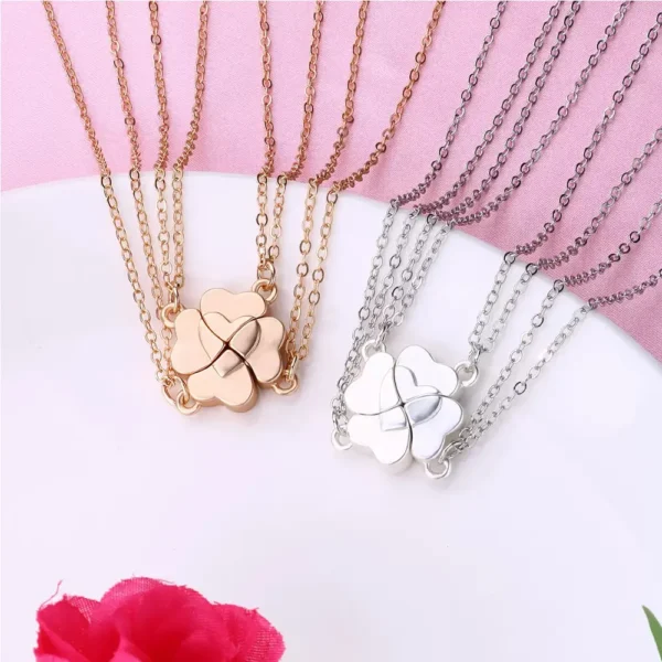 Heart Clover BFF Necklace ,Friendship Jewelry for 4 Best Friend