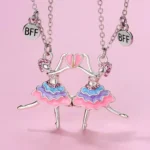 Ballerina BFF Necklace,Ballet Dancer Pendant for 2 Best Friend