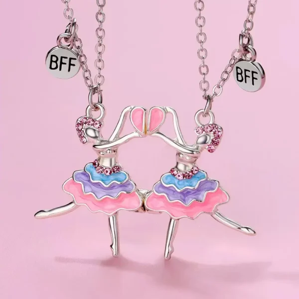 Ballerina BFF Necklace,Ballet Dancer Pendant for 2 Best Friend