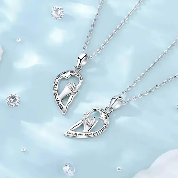 Hand In Hand Heart Necklaces Sister Friend BFF Pendant