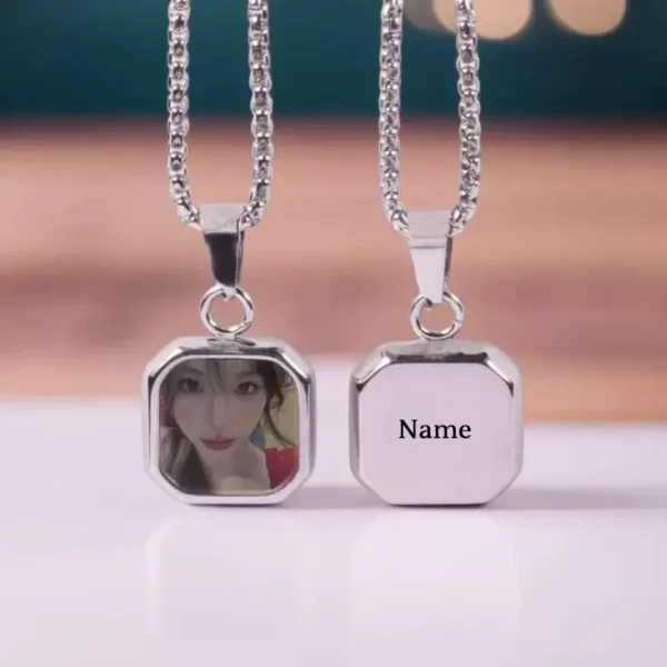 Custom Photo Heat Sensitive Necklace, Square Engraved Pendant