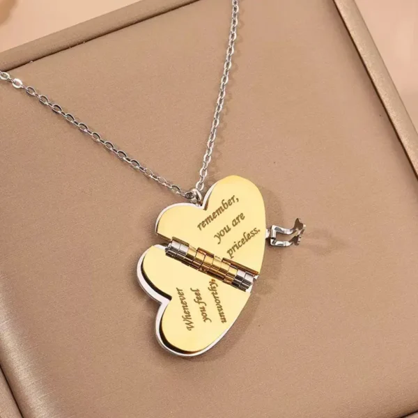 Engraved Heart Locket Necklace, Inspirational Quote Jewelry