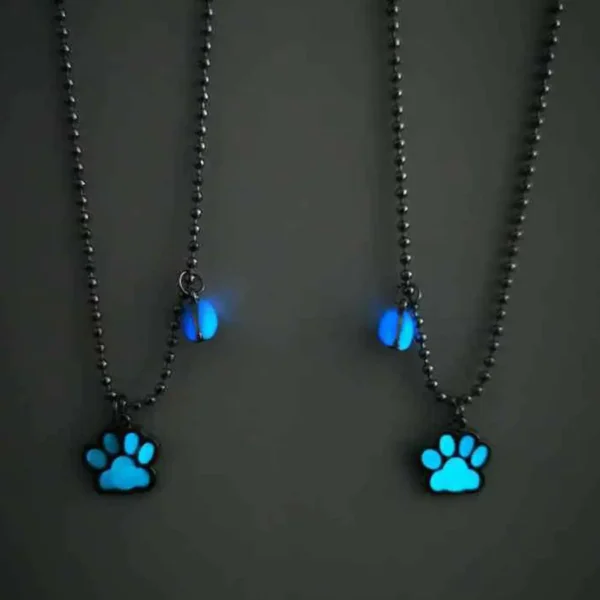 Glow-in-the-Dark Paw & Heart BFF Necklaces for 2 Friendship