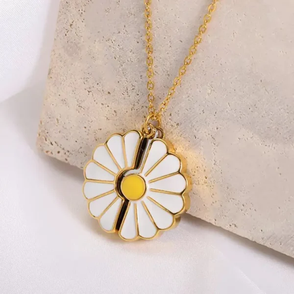 Custom Daisy Locket Necklace, Personalized Photo Engraved Name Pendant