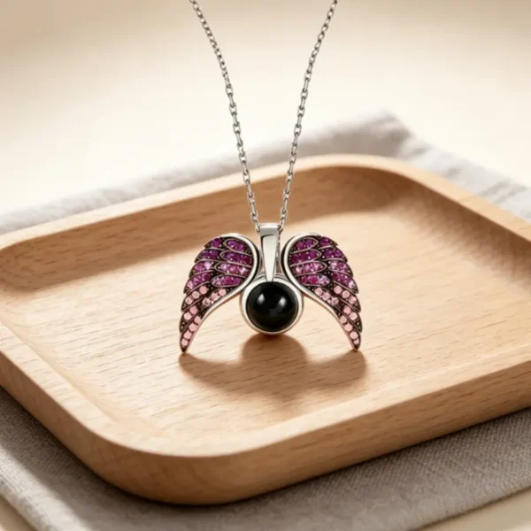 Custom Photo Projection Angel Wing Necklace (Purple)