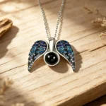 Custom Photo Projection Angel Wing Necklace (Blue)