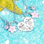Mom Daughter Matching Necklaces with Flower & Crystal Charms