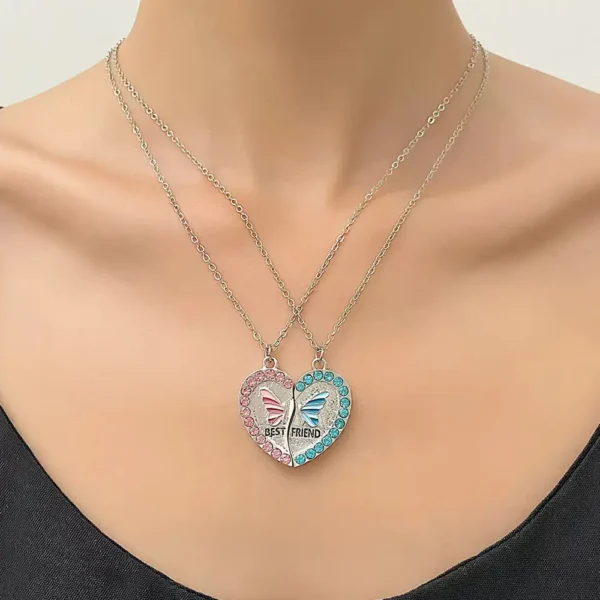 Butterfly Split Heart BFF Necklace for 2 Best Friend