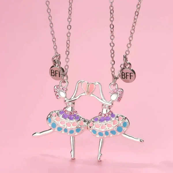 Ballerina BFF Necklace,Ballet Dancer Pendant for 2 Best Friend