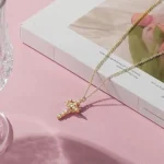 Paved Zircon Cross Rotated Crown Necklace