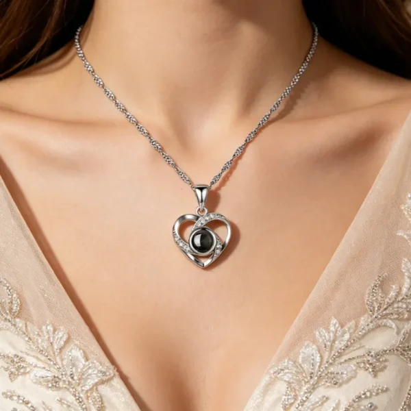 Custom Photo Projection Necklace, Heart Pendant